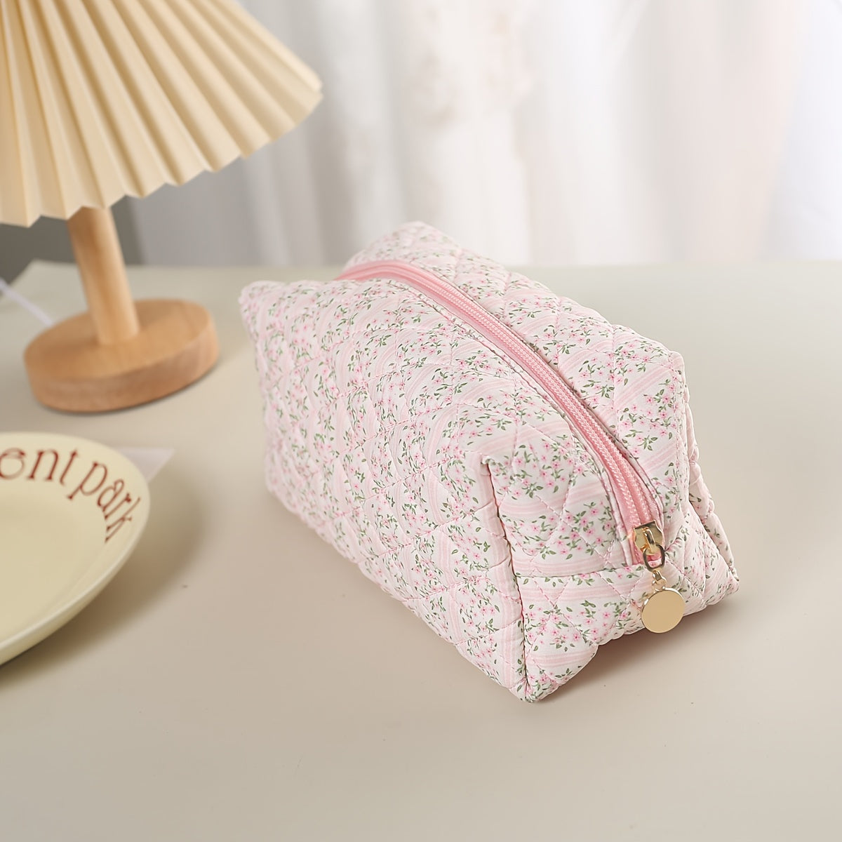 Quilted Floral Makeup Bag
