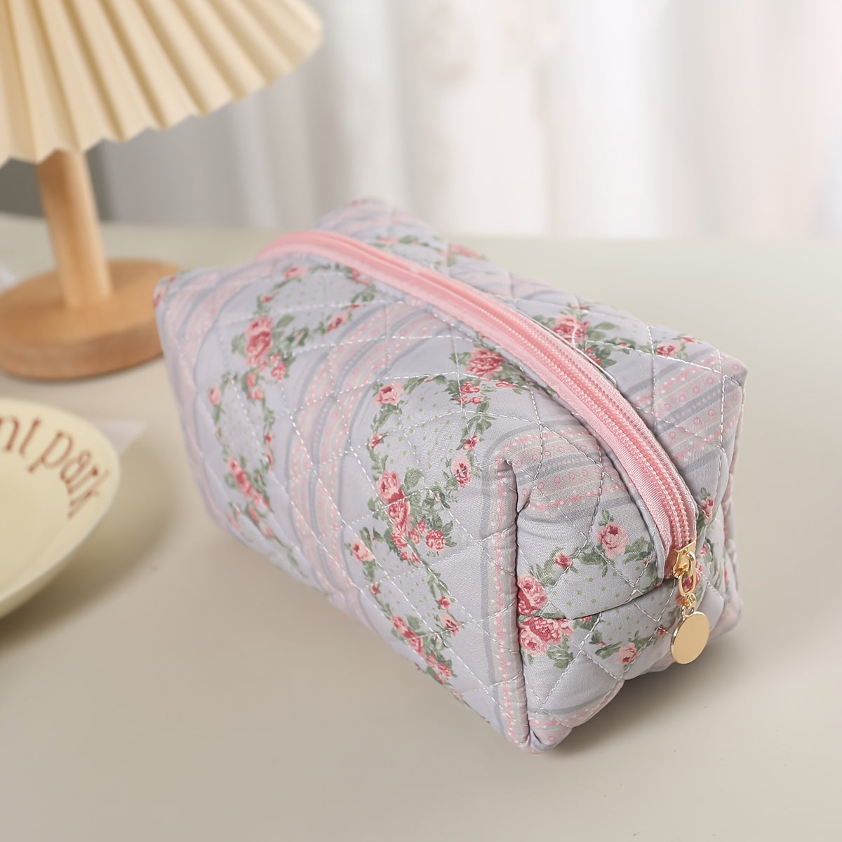 Quilted Floral Makeup Bag