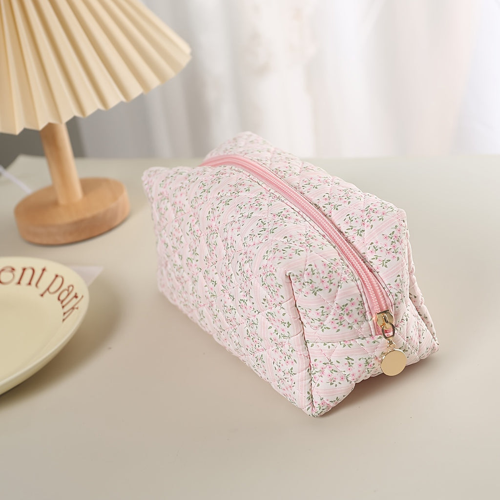 Quilted Floral Makeup Bag