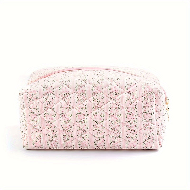 Quilted Floral Makeup Bag