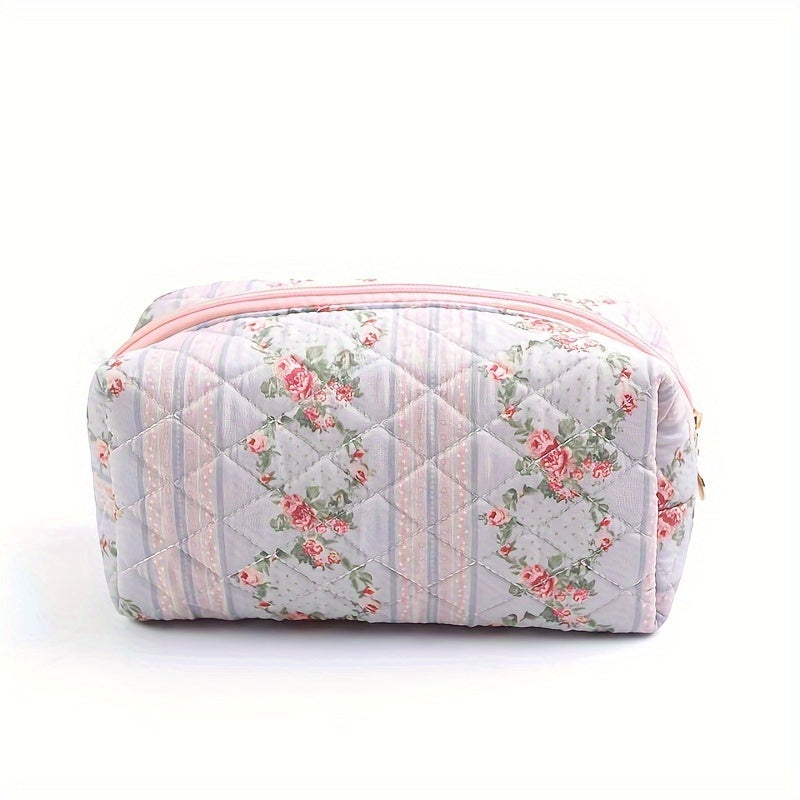 Quilted Floral Makeup Bag