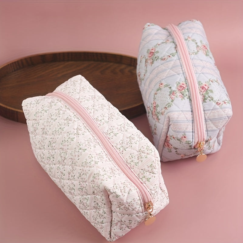 Quilted Floral Makeup Bag
