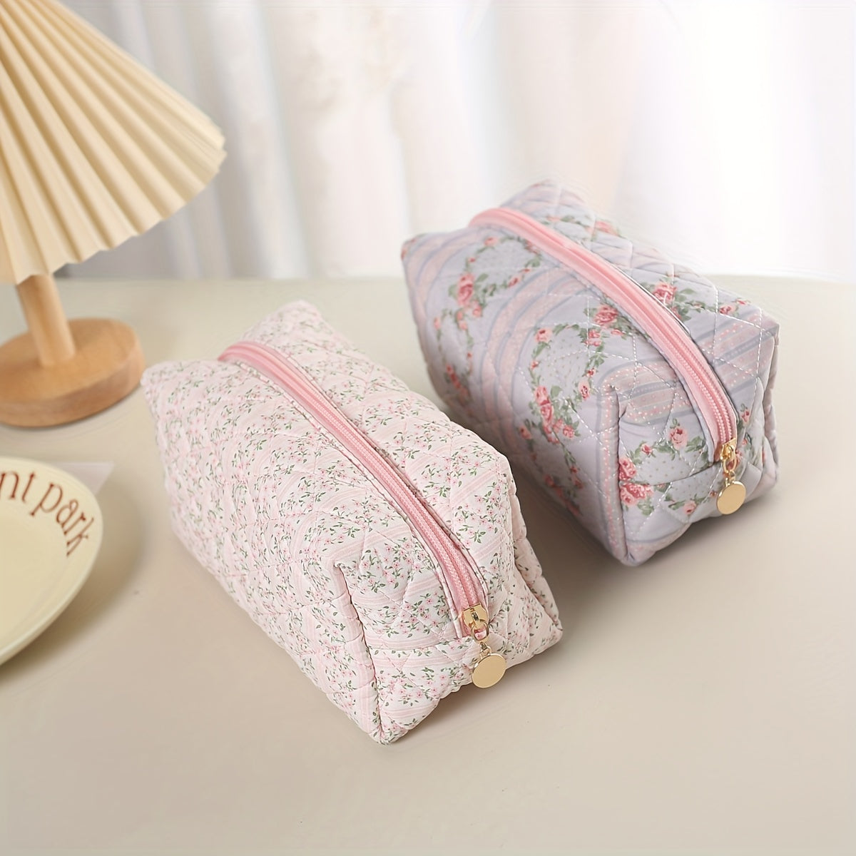 Quilted Floral Makeup Bag